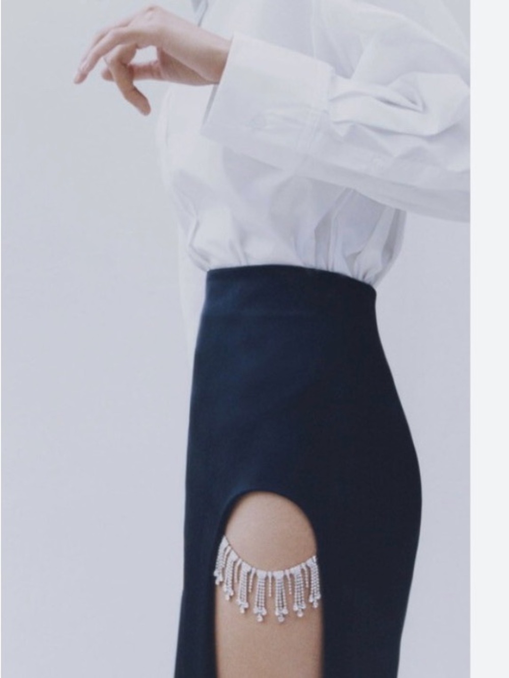 ZaraHigh-Waist Black Pencil Skirt with Beaded Cutout